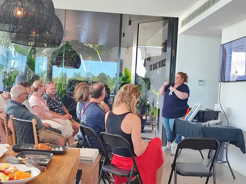Mel talking at the Island Cruising Rally Sendoff